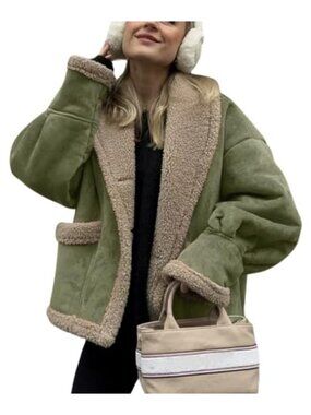 Faux Suede Sherpa Lined Button Down Coat